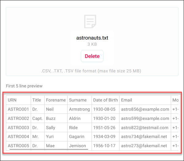 Preview data