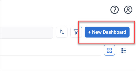 New Dashboard button Dashboards screen with the New Dashboard button highlighted