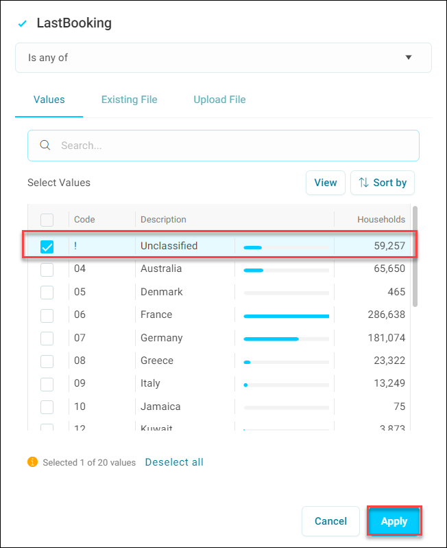 Select values