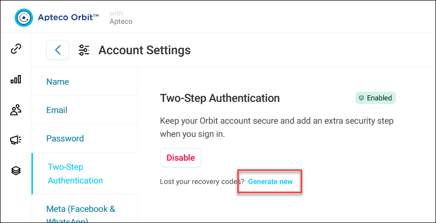 Generate new codes Generate new codes