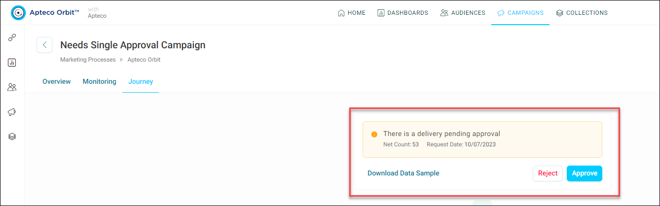 Manual campaign approval in the journey builder