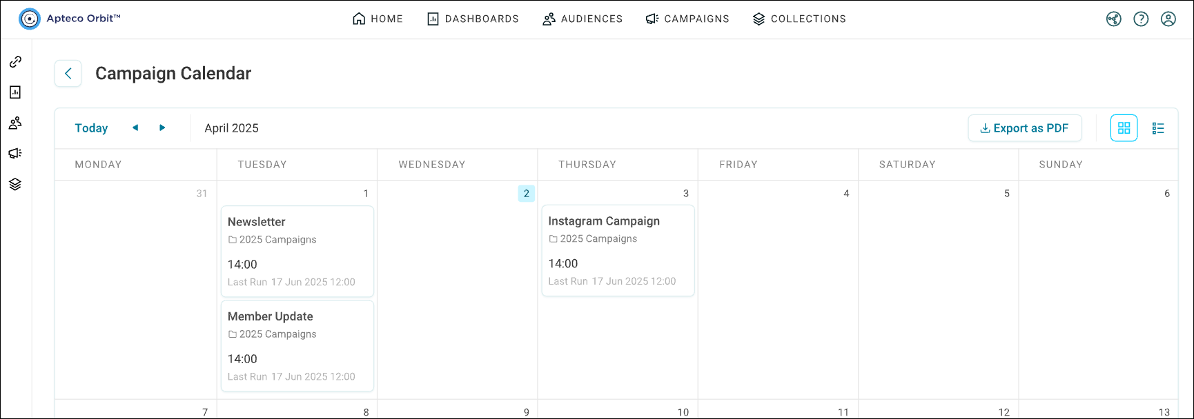 Campaign calendar