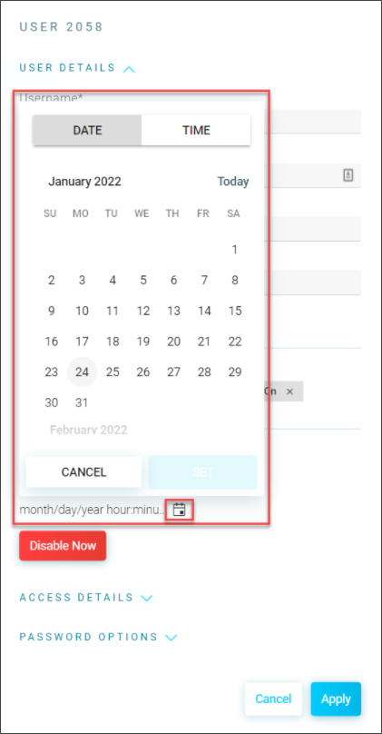 Disable options