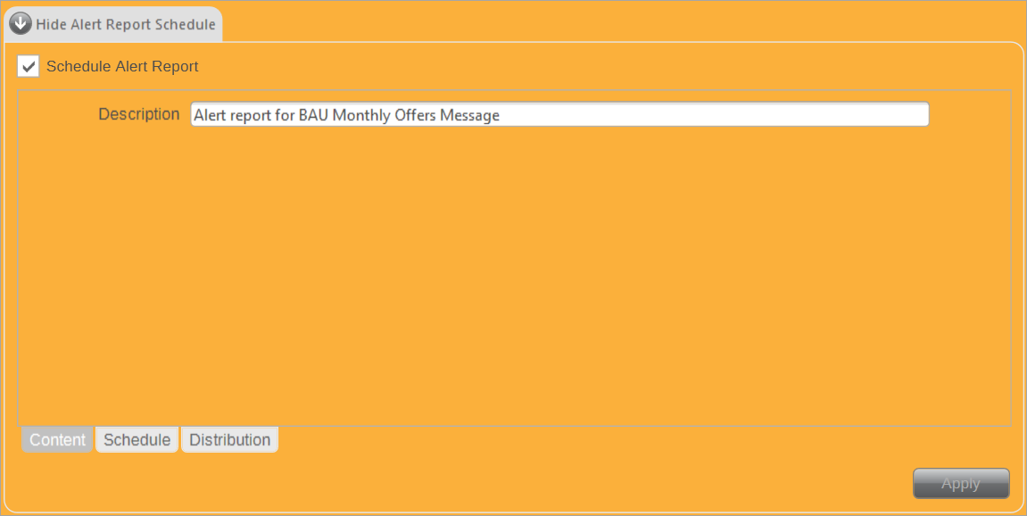 Schedule Alert Report Content Tab