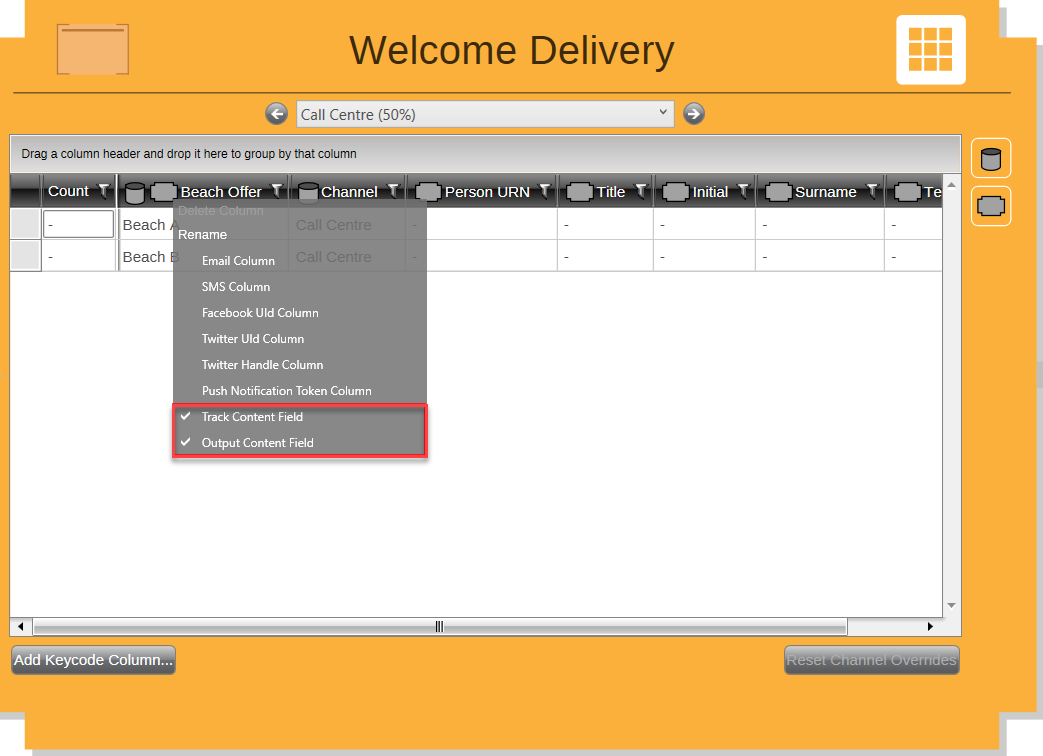 Delivery Track and Output Selected