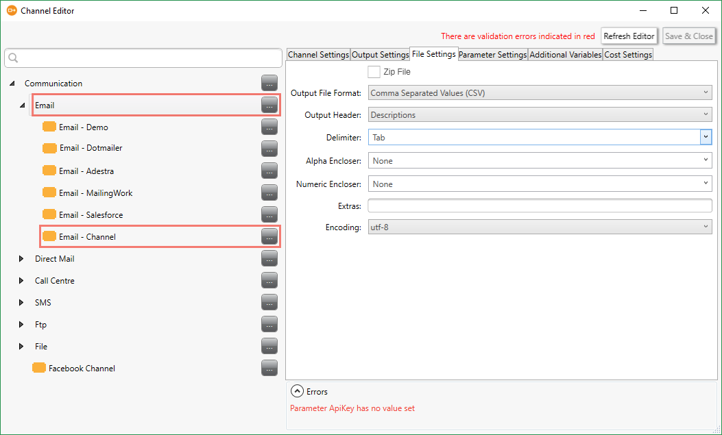 Channel Editor File Settings