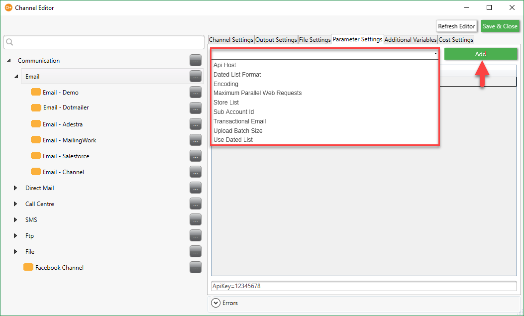Channel Editor Parameter Settings