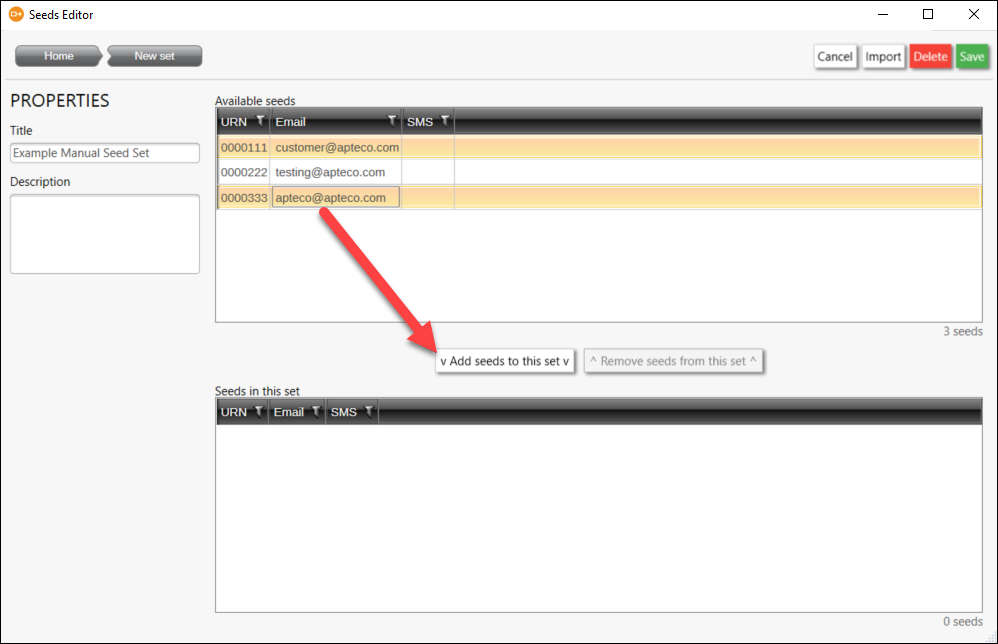 Seeds Editor Add Seeds to Set