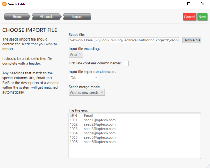 Seeds Editor Import Preview