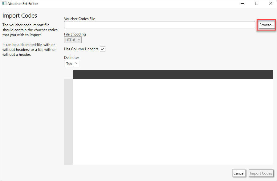 Voucher Set Editor Import Codes