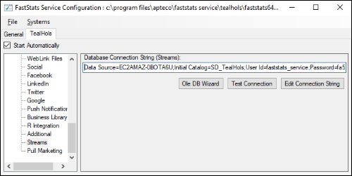 Streams configure FastStats service