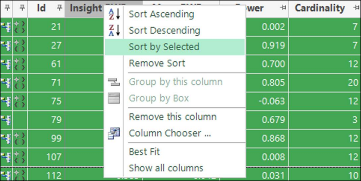 Sort by selected