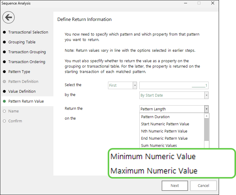 Pattern return value options