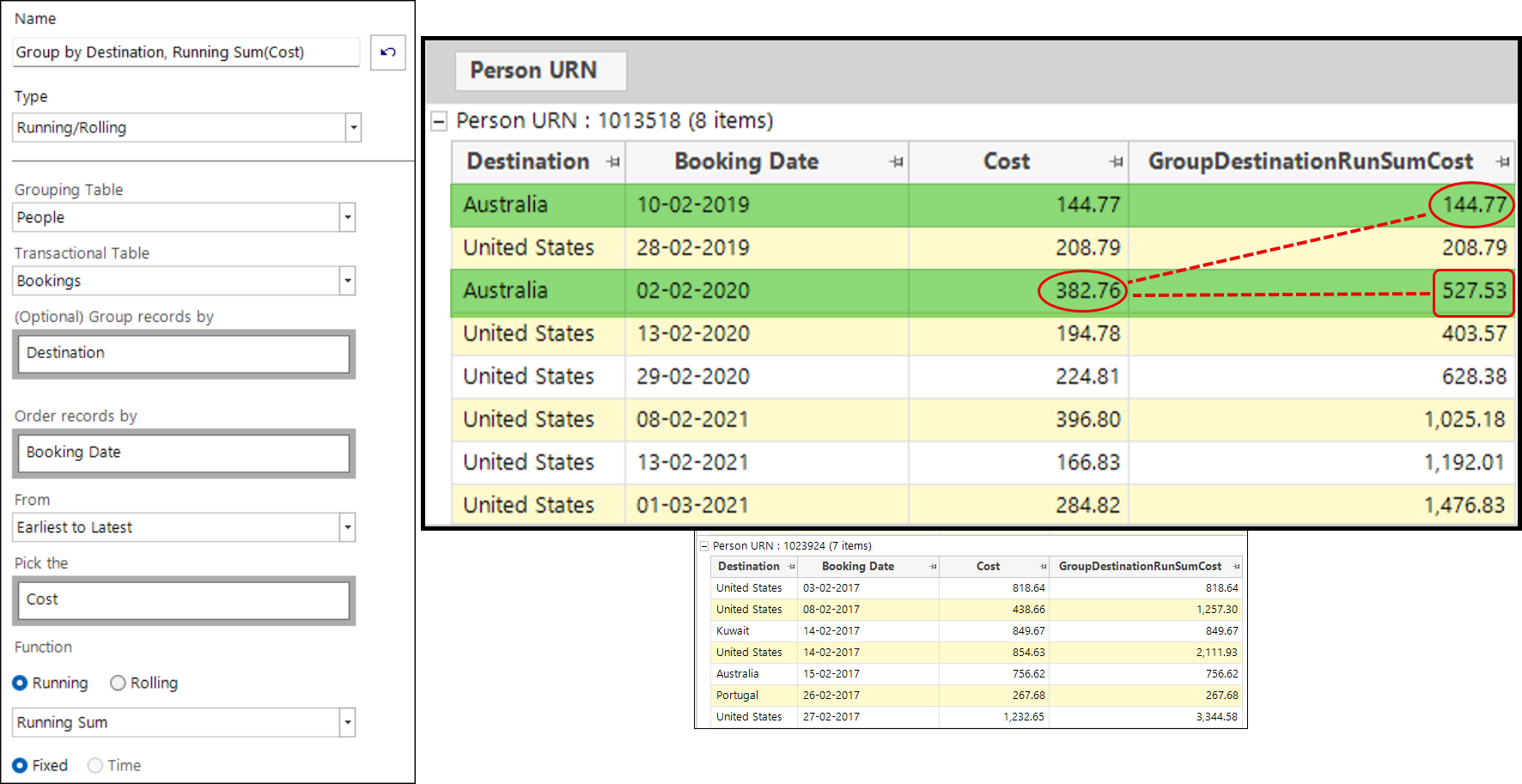 Grouping variable in running and rolling aggregations