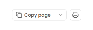 Copy page Copy page button with its menu arrow, next to the print icon at the top right of a Help Hub page