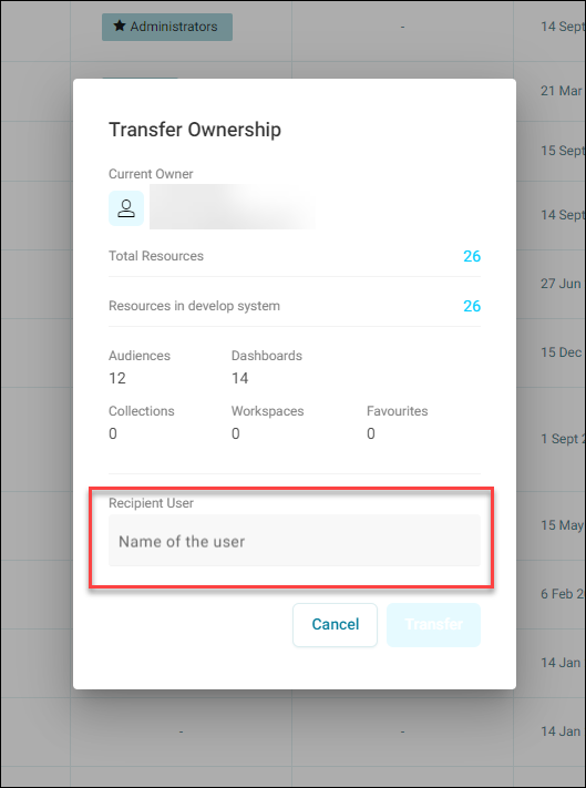 Transfer ownership
