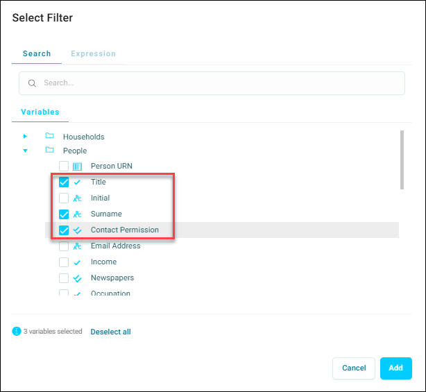 Multiselect variables on predefined filters