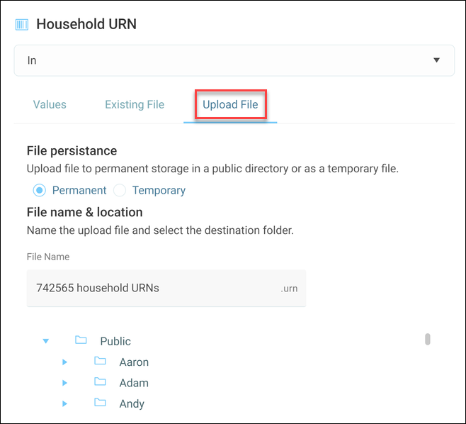 URN upload folders in public directory