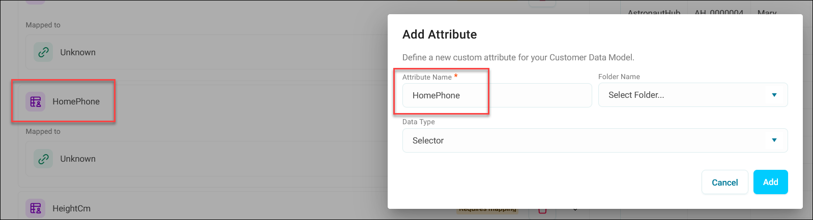 Attribute source column name