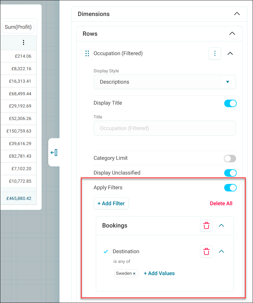 Dimension and measure filters