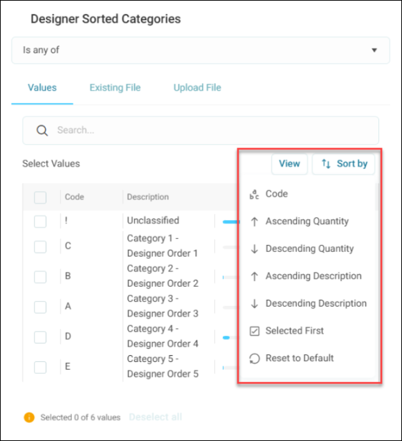 Designer sorted categories