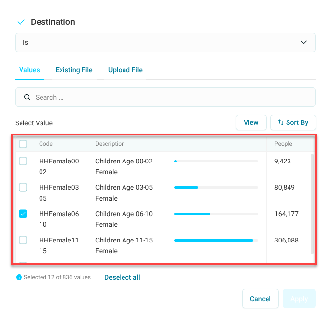 Selector variable columns