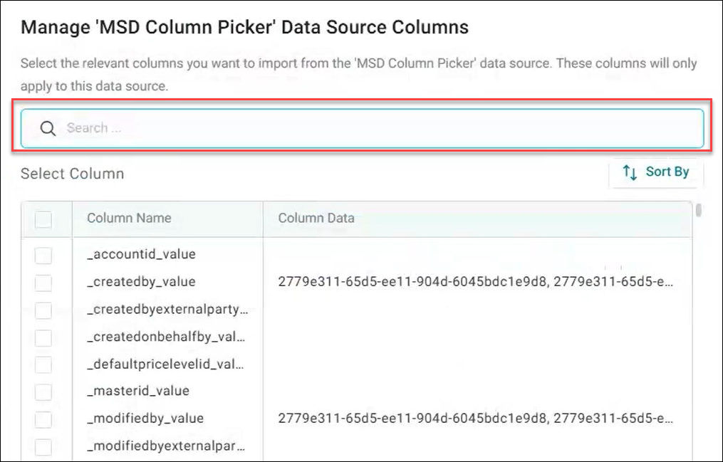 Column picker for Microsoft Dynamics 365