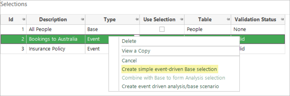 Create simple event-driven Base selection