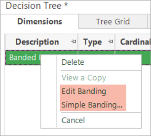 Decision Tree edit numeric bandings