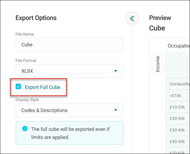 Export full cube